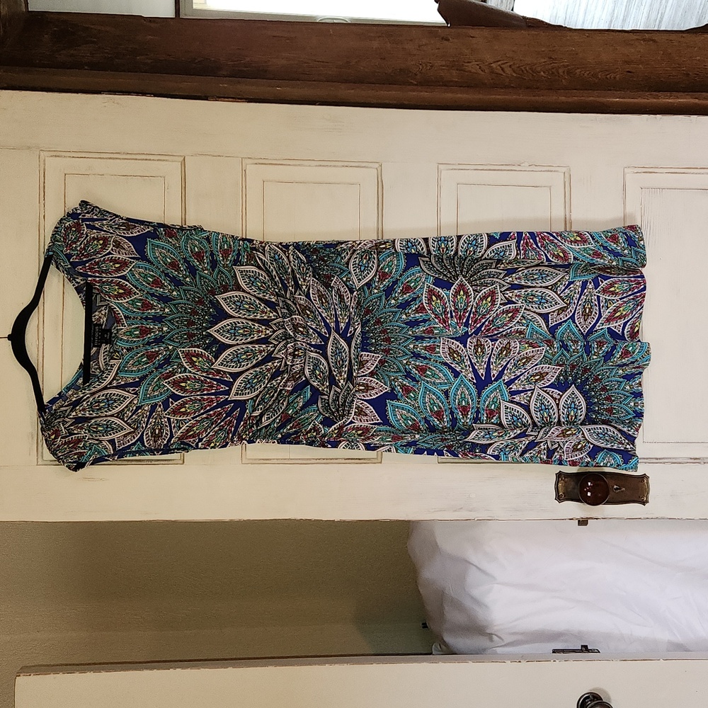 Infocus Studio blue, torquoise, white, red paisley patterned dress. Size 12